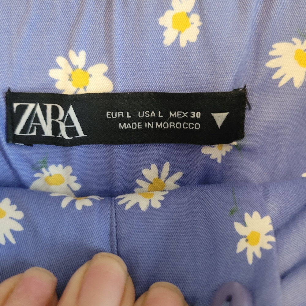5/30 Zara Daisy Floral Pants Blue High Rise Cropped Womens Large - Picture 4 of 6